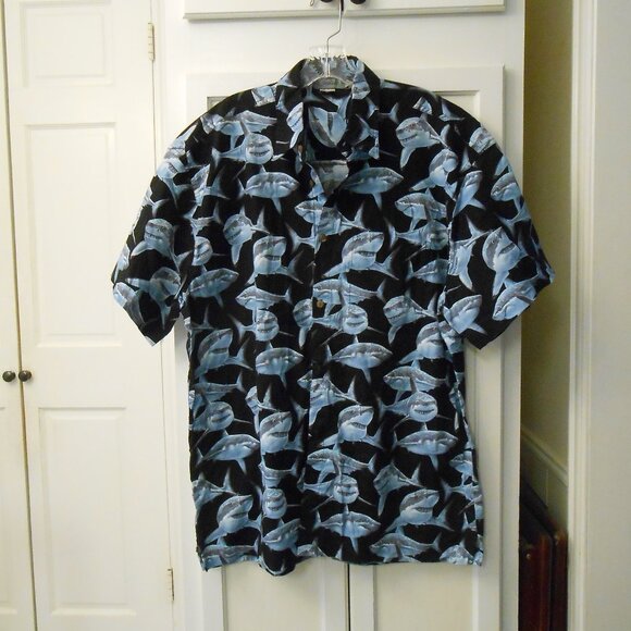 High Seas Trading Co. Shark Short-Sleeve Button Down Shirt - Picture 1 of 6